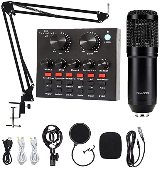 Belear Bm-800 Professional Studio Recording Condenser Microphone Set With V8 Audio Mixer, Adjustable Arm Stand, Pop Filter, Shoc
