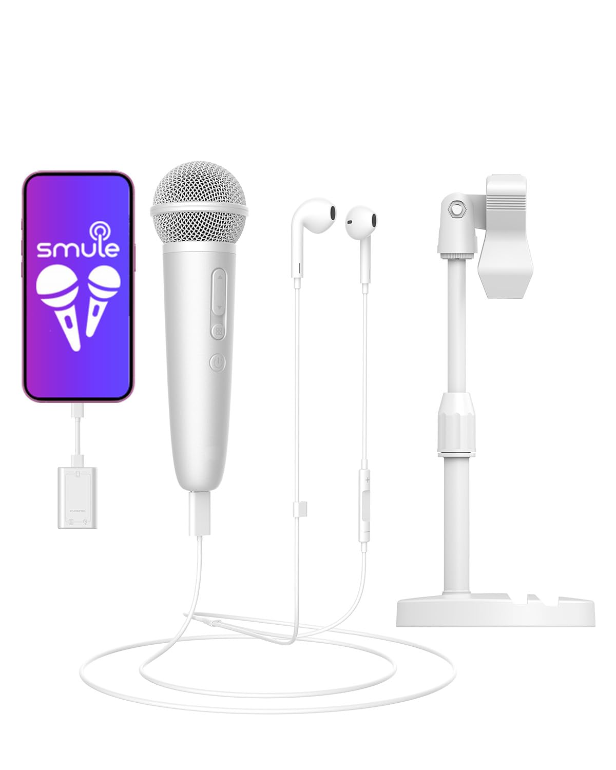 PUREMIC Singing Microphone with Earphone & Stand, Ideal for Vocal Recording, Podcasting, Live Streaming, Gaming, Compatible with