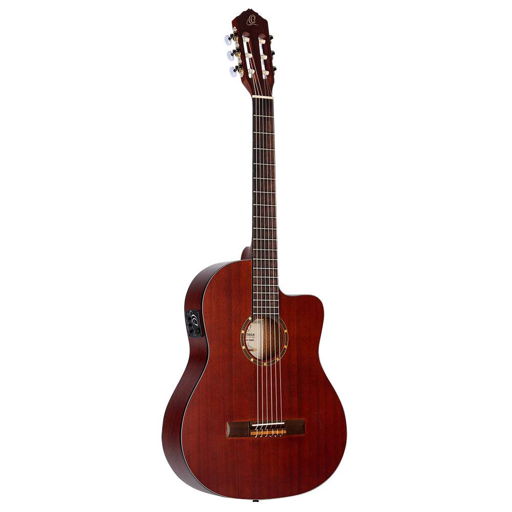 Ortega Guitars Family Series Thinline Acoustic-Electric Nylon Classical 6-String Guitar Wbag, Right (Rce125Mmsn)