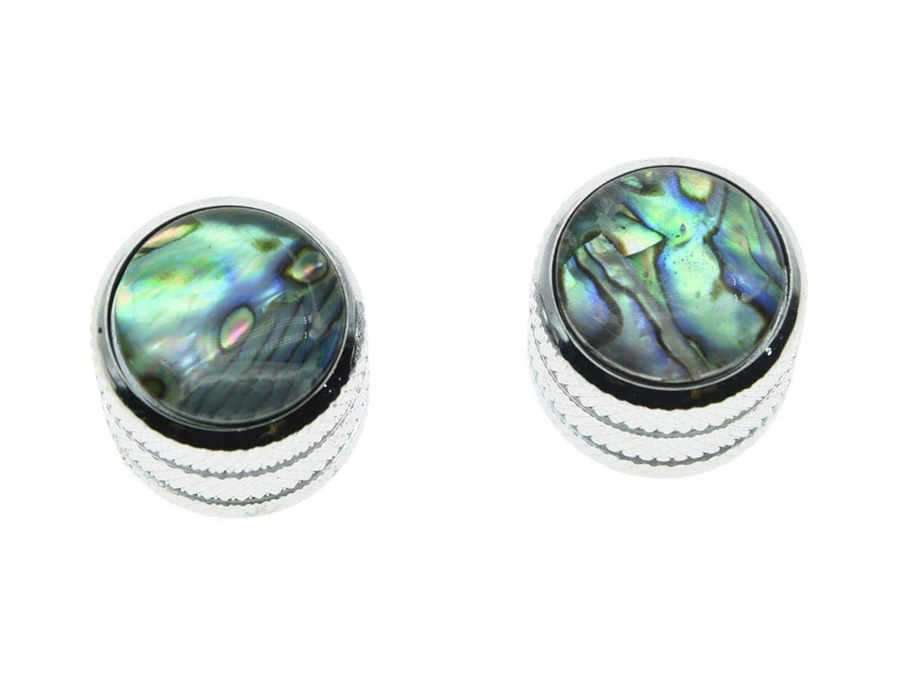 Kaish Chrome Set Of 2 Push On Fit Abalone Top Guitar Knobs Dome Knobs Bass Knob For Tele/Telecaster