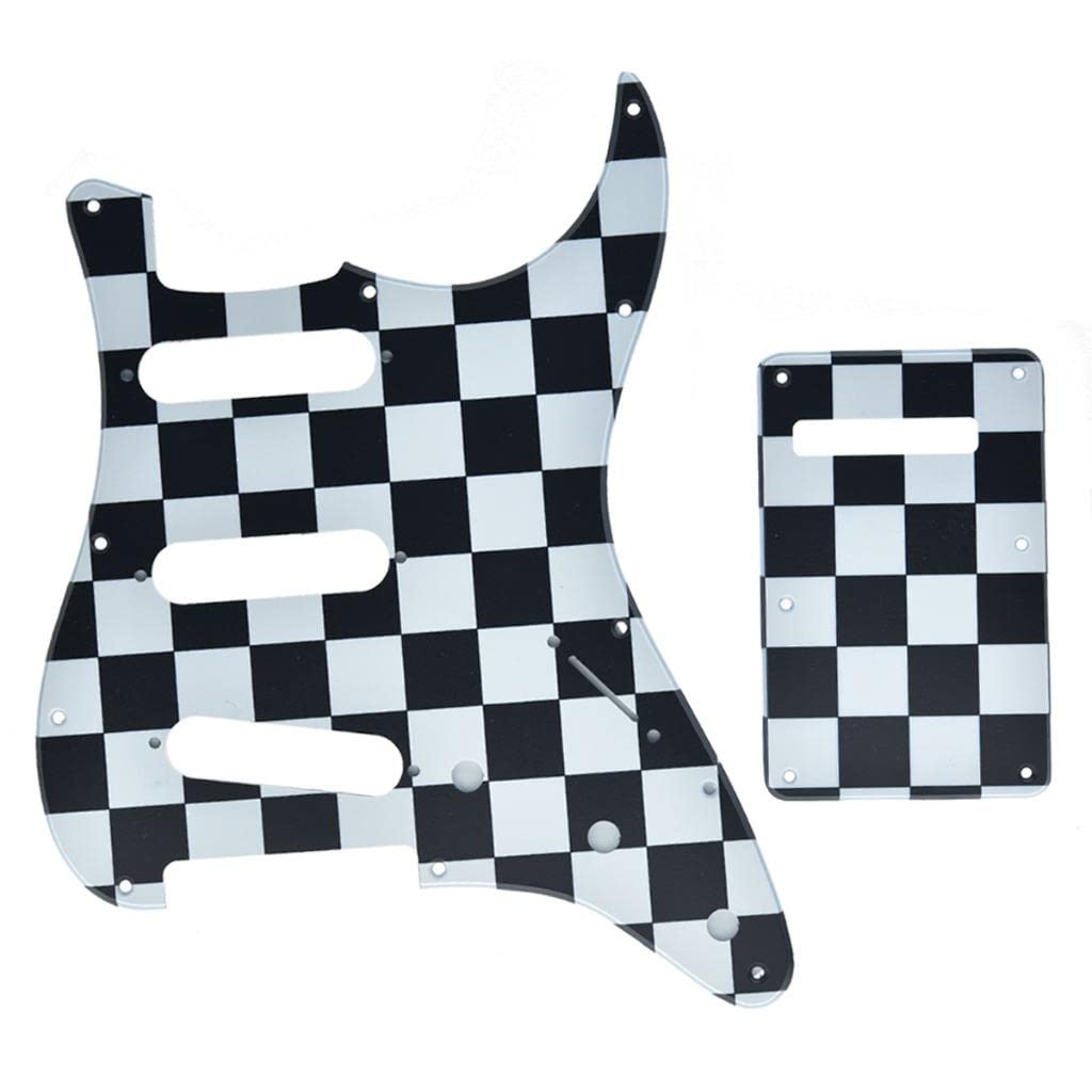 Dopro Black/White Grid 11 Hole Strat Sss 3D Printed Plastic Pickguard St Back Plate Trem Cover For Usa/Mexican Fd Strat