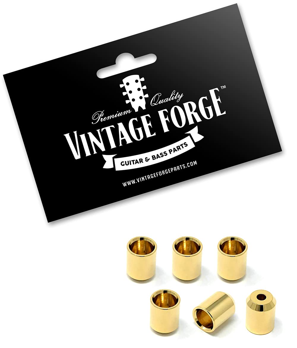 Vintage Forge Gold Flush Mount No Lip String-Thru Body Ferrules for Electric Guitar (Set of 6) SF160-GLD