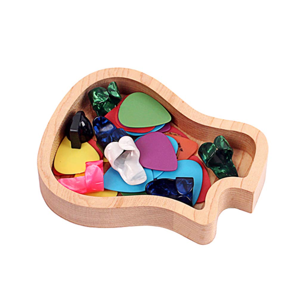 ARTIBETTER Guitar Wood Picks Box Guitar Shaped Guitar Pick Storage Plectrum Container for Guitar Standard Picks Home Small Item