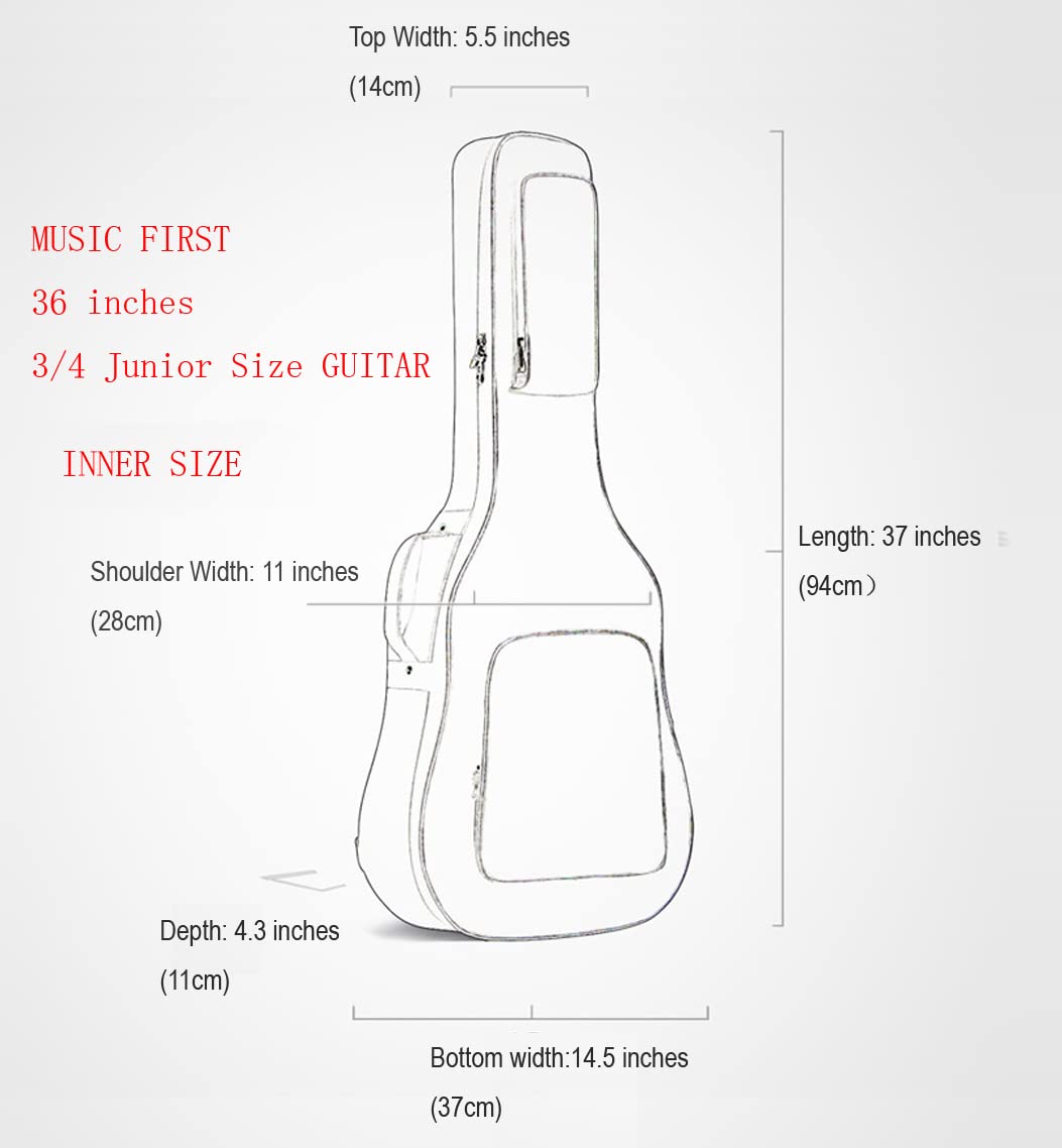 MUSIC FIRST 0.9 '' (23mm) Padded Country Style 36 inch Soft Guitar Case, Travel Guitar Bag, 36 '' Guitar Backpack (FIT FOR 36~37