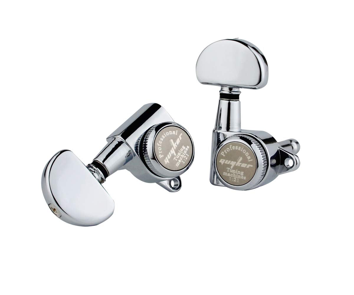 Guyker 6Pcs Guitar Locking Tuners (3L + 3R Handed) - 1:21 Lock String Tuning Key Pegs Machine Heads with Half-Circle Handle Repl