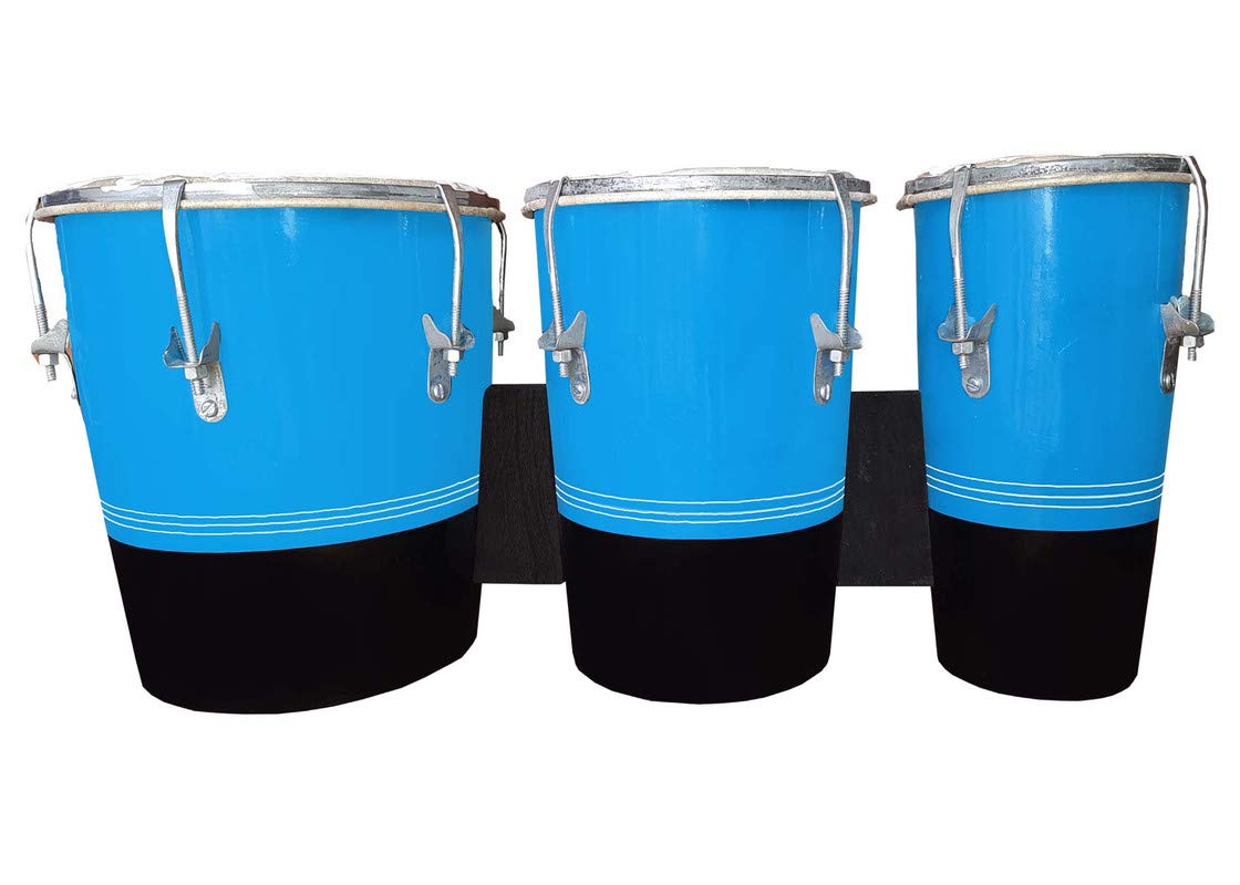 Ganpati Traders 8 Inch Professional Three Piece Hand Made Mango Wooden Bango Drum Set (Blue & Black)