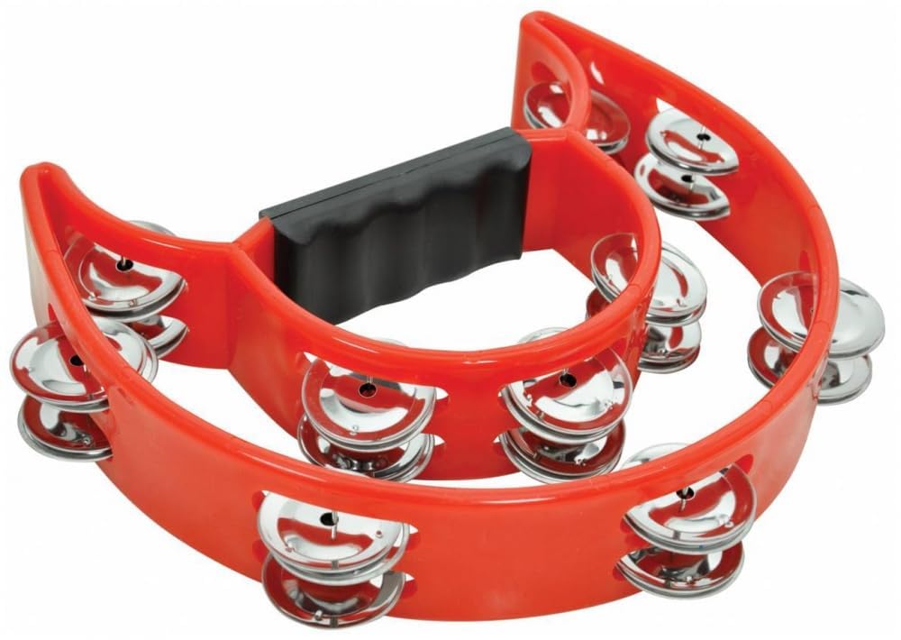 Gosaimusical Tambourine Musical Instrument Half Moon Double Row Metal Jingles Hand Percussion Dafli with Grip Handle, Tambourine