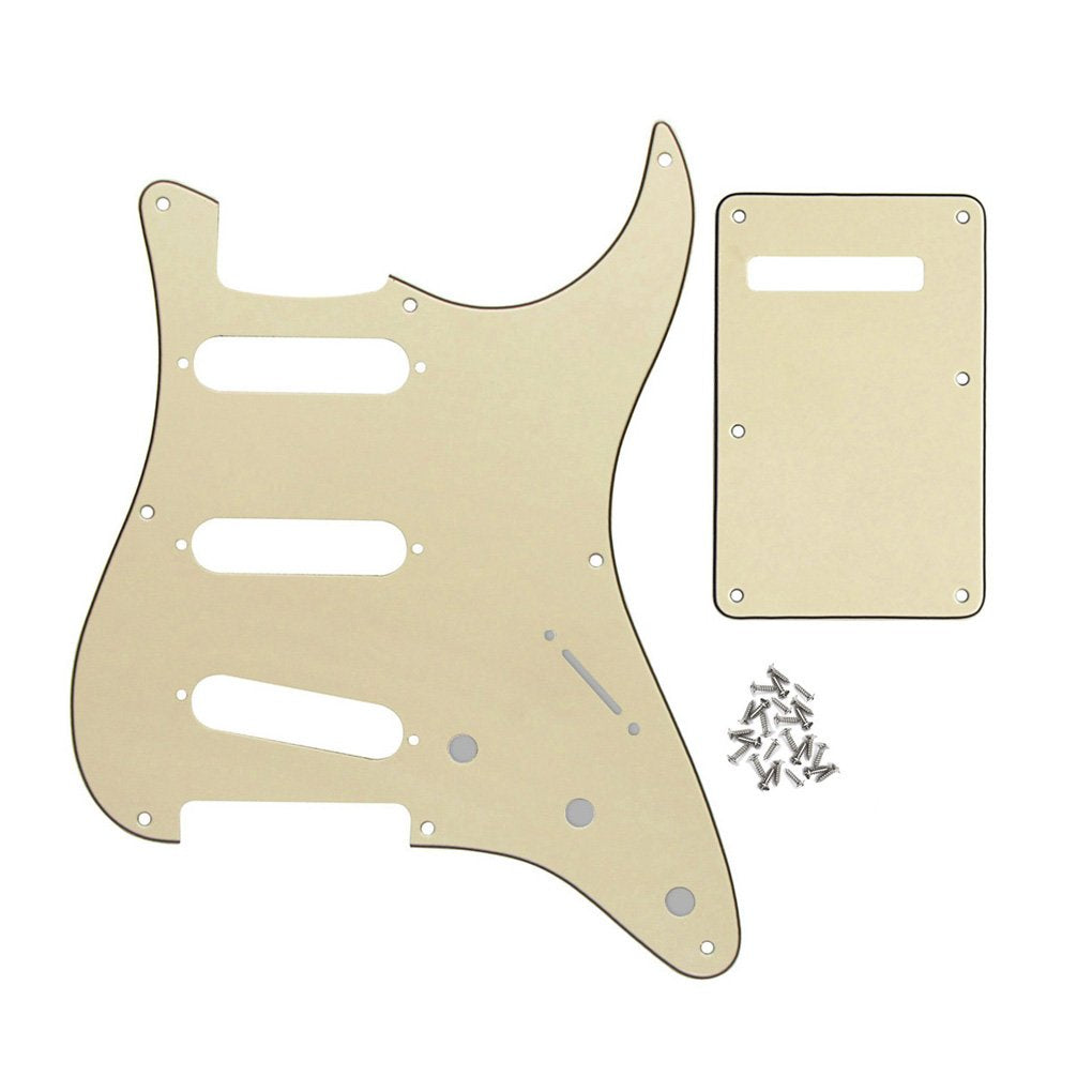 Fleor 3Ply Cream Sss 8 Hole Stratpickguard Guitar Backplate Tremolo Cavity Cover With Screw For Vintage St Style Guitar Parts
