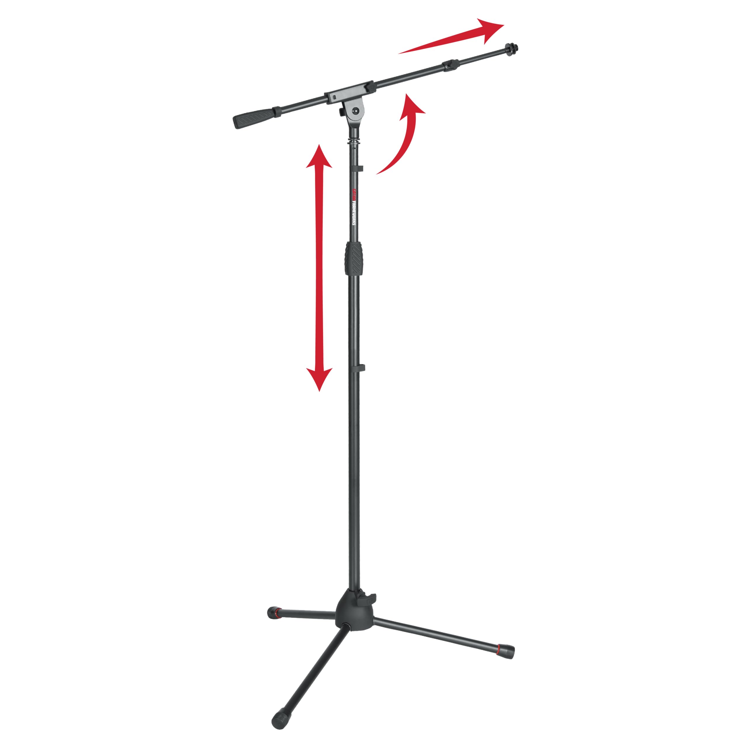 Gator Frameworks Tripod Mic Stand with Boom Arm & Soft Grip Twist Clutch Height Adjustment, Includes 3/8 and 5/8 Adapters (GFW-M