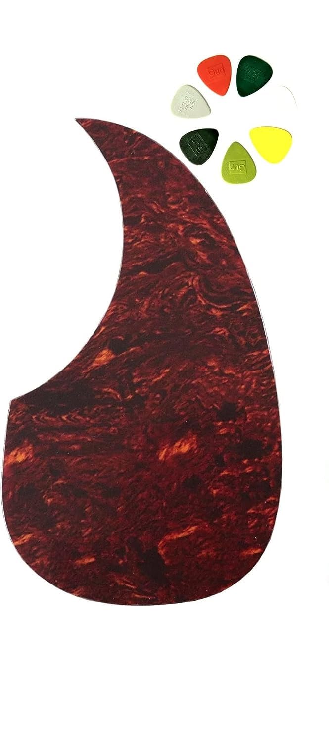 Rythm Enterprises Anti-Scratch Pickguard Plate For Acoustic Guitar (Red) With 5 Picks