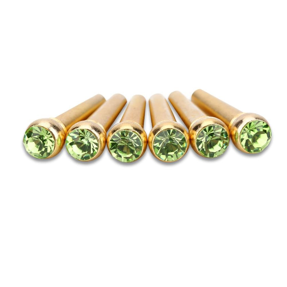 6Pcs Bridge Pin Copper Material Folk Acoustic Guitar Bridge Pin Peg Nail with Colorful Crystal Glass Dot(Green)