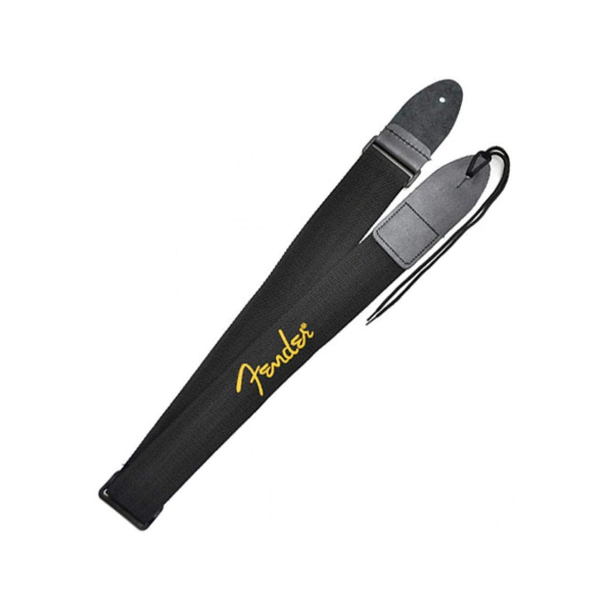 Fender Logo Guitar Strap, 2In, Black With Yellow Logo