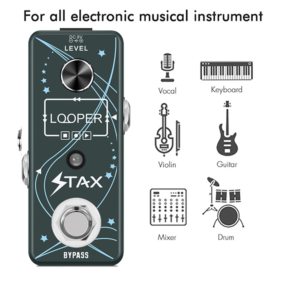 Stax Looper Guitar Pedal Unlimited Overdubs 10 Minutes of Looping, 1/2 time With USB to Import and Export Loop 3 Modes Mini Size