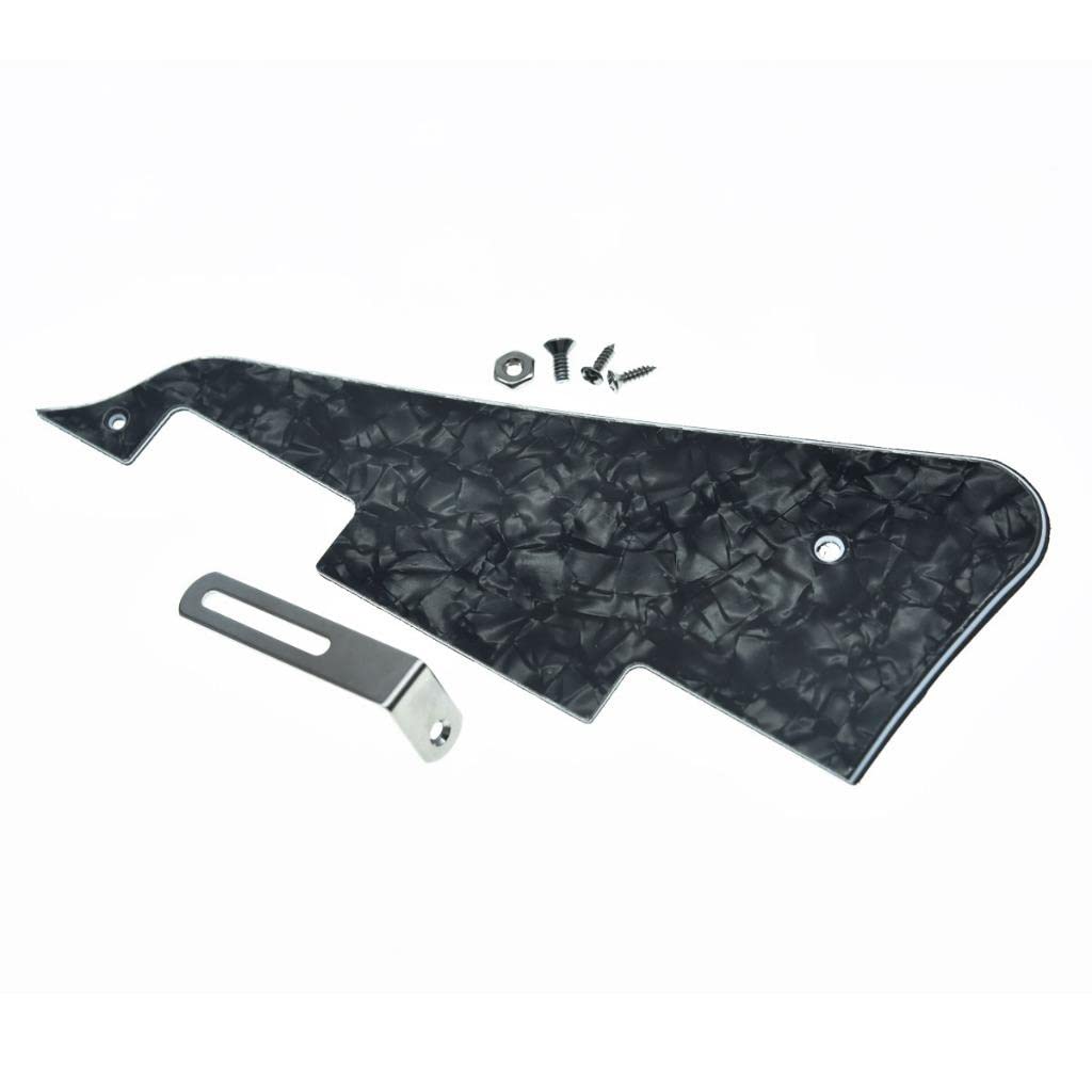 KAISH Black Pearl LP Guitar Pickguard with Chrome Stainless Steel Bracket and Steel Mounting Screws for USA Les Paul