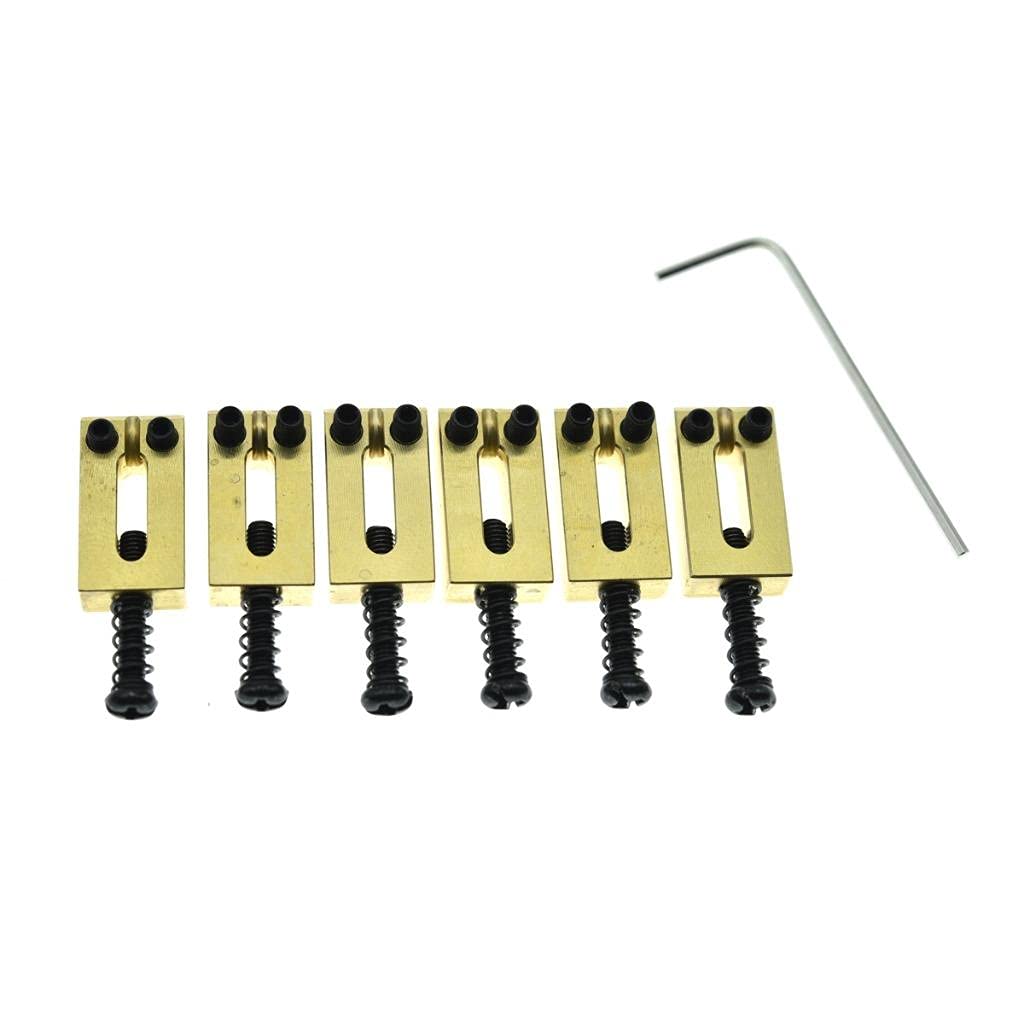 Kaish Solid Brass Guitar Bridge Saddles Brass Saddle 10.8Mm String Spacing With Black Screws For Stratocaster/Telecaster