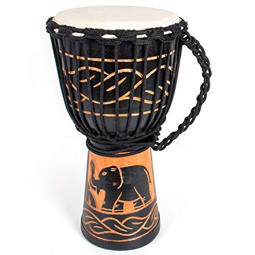 African Drum, Hand-Carved Bongo Congo Djembe Drum 8 Inches Mahogany Goatskin Drumhead For Children Starter Beginners(Black)