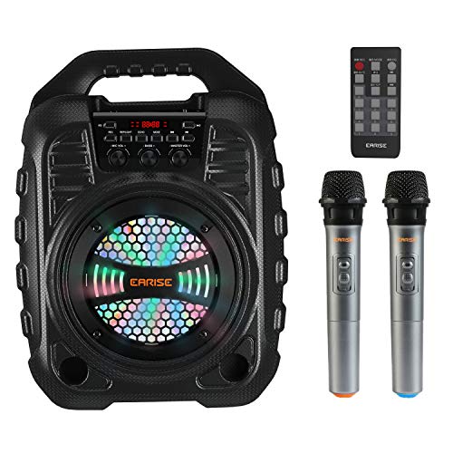 Earise T26 Pro Karaoke Machine With 2 Wireless Microphones, Portable Pa System Bluetooth Pa Loudspeaker With Led Lights, Audio R