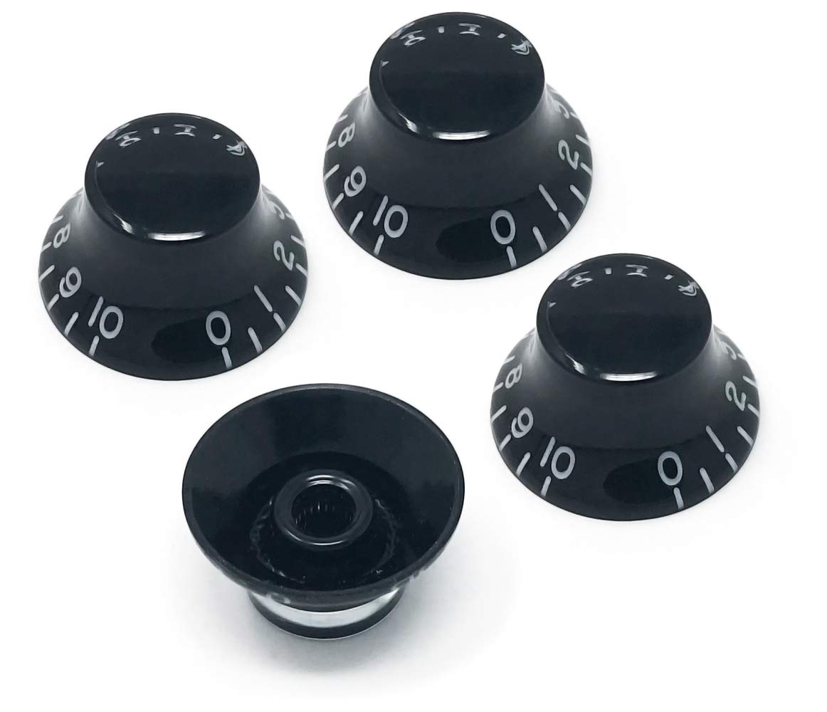 Vintage Forge Black Top Hat Bell Knobs Compatible with Gibson Les Paul Electric Guitar (Set of 4) Fits 24 Fine-Spline USA (Imper