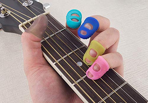 Careflection Finger Sleeve, 4/8 Pcs Silicone Guitar Thumb Bass Finger Picks Protector Plectrum Anti-Scalding (Random Color) (4Pc