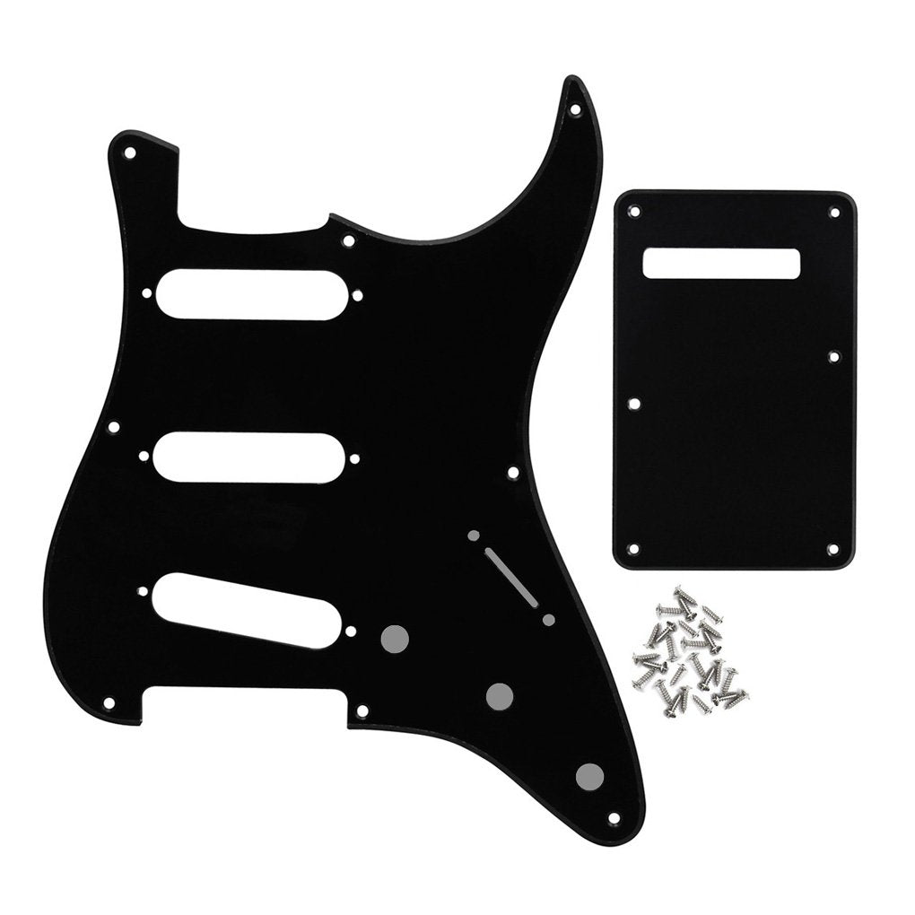 Fleor Sss 8 Hole Vintage Strat Pickguard Guitar Back Plate With Screw For Vintage Strat Style Guitar Parts, 1Ply Black