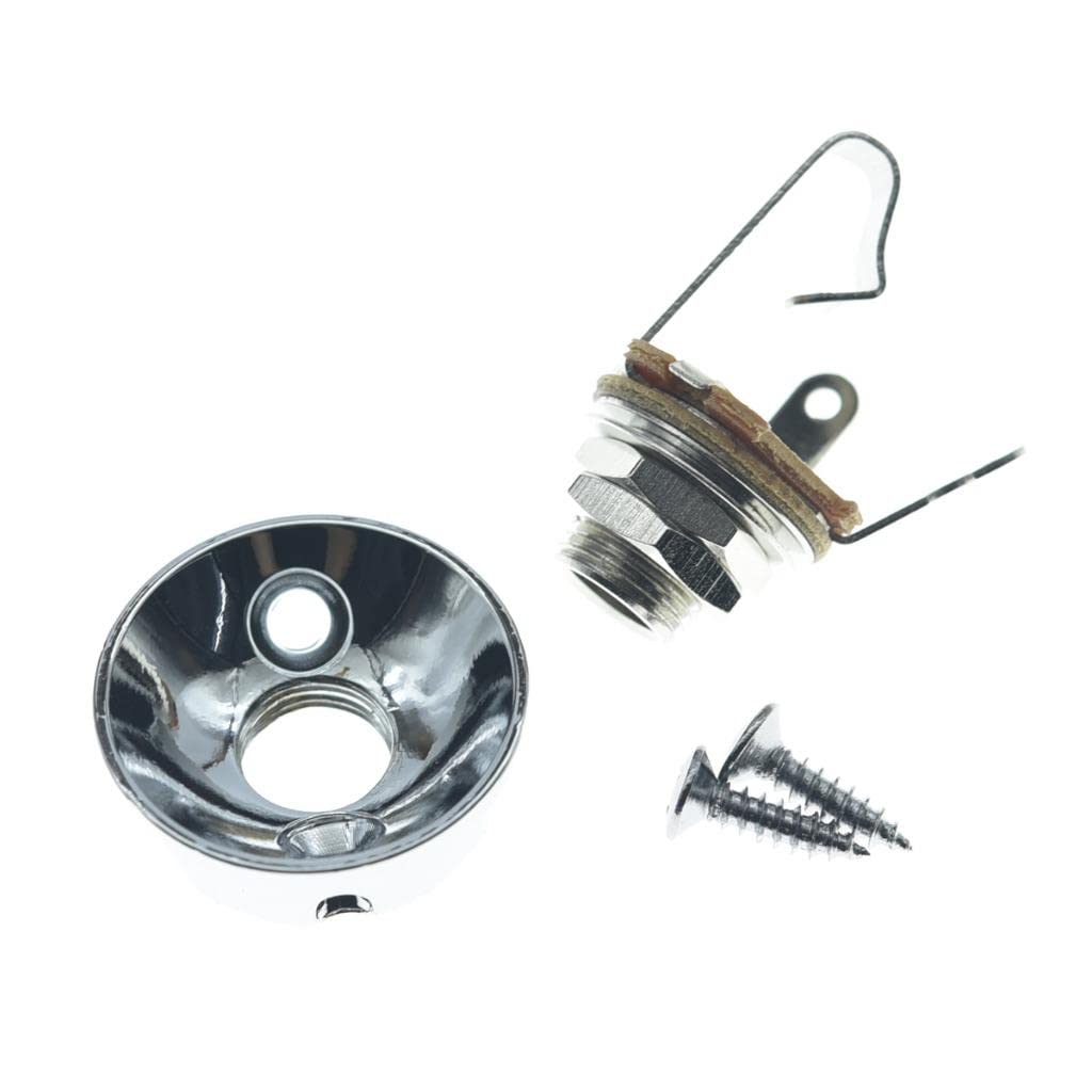 Kaish Chrome Brass Metric Electric Guitar Jackplate Electrosocket Jack Plate With Brass Output Mono Jack And Screws For Tl/Tele