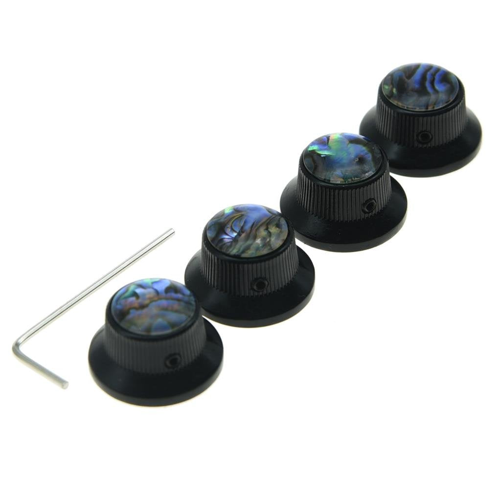 KAISH 4x Abalone Top Black LP Top Hat Knobs with Set Screw Metal Bell Knobs for Guitar Bass with 6mm Shaft Pots