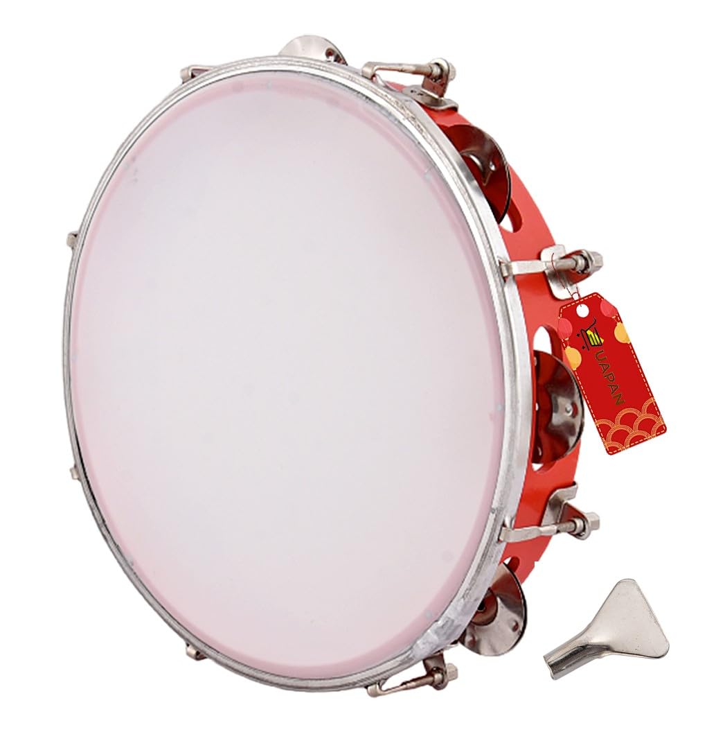 Uapan Dafli Musical Instrument Dafli/Tambourine 10 Inch Hand Percussion Musical Instrument (Red Tambourine)