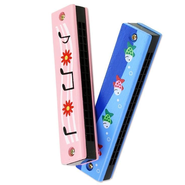 Digi Buy Harmonica Mouth Organ Wooden Musical Instrument For Kids Best Return Gift (Pack Of 2 - Random Colours And Pattern)