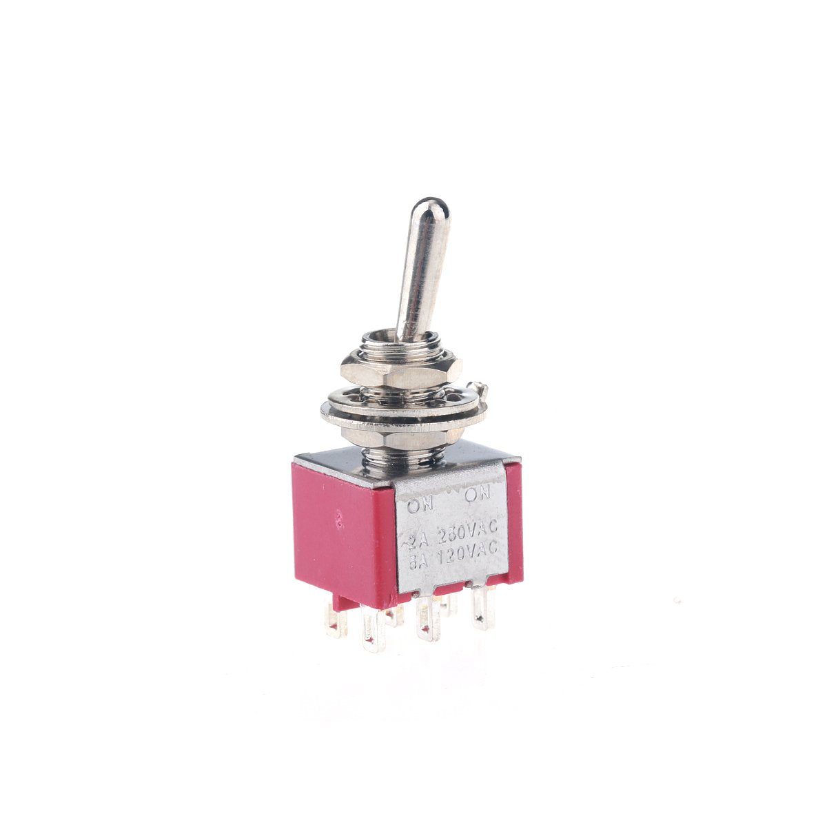Musiclily AC 125V 6A Amps ON/ON 2 Position DPDT Mini Toggle Switch for Electric Guitar Replacement, Red (Pack of 2)