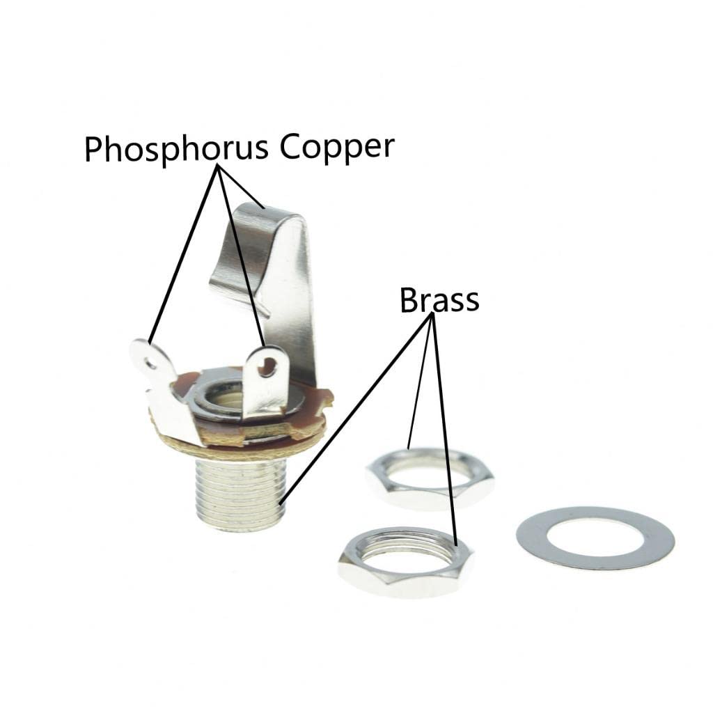 KAISH Chrome Brass Metric Electric Guitar Jackplate Electrosocket Jack Plate with Brass Output Mono Jack and Screws for TL/Tele