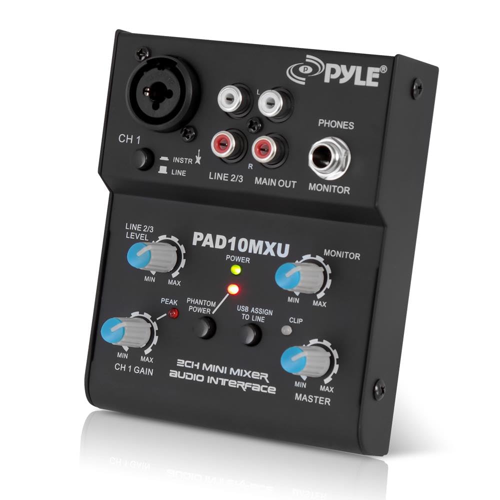 Pyle 2-Channel Audio Mixer - Dj Sound Controller Interface With Usb Soundcard For Pc Recording, Xlr And 3.5Mm Microphone Jack, 1