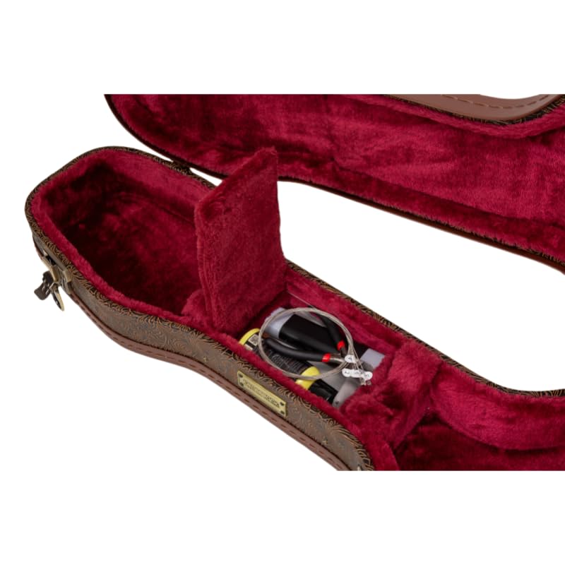 Crossrock Contoured Wooden Electric Guitar Case for Fender Stratocaster & Telecaster | Blossom Brown Finish,Burgundy Velvet Inte