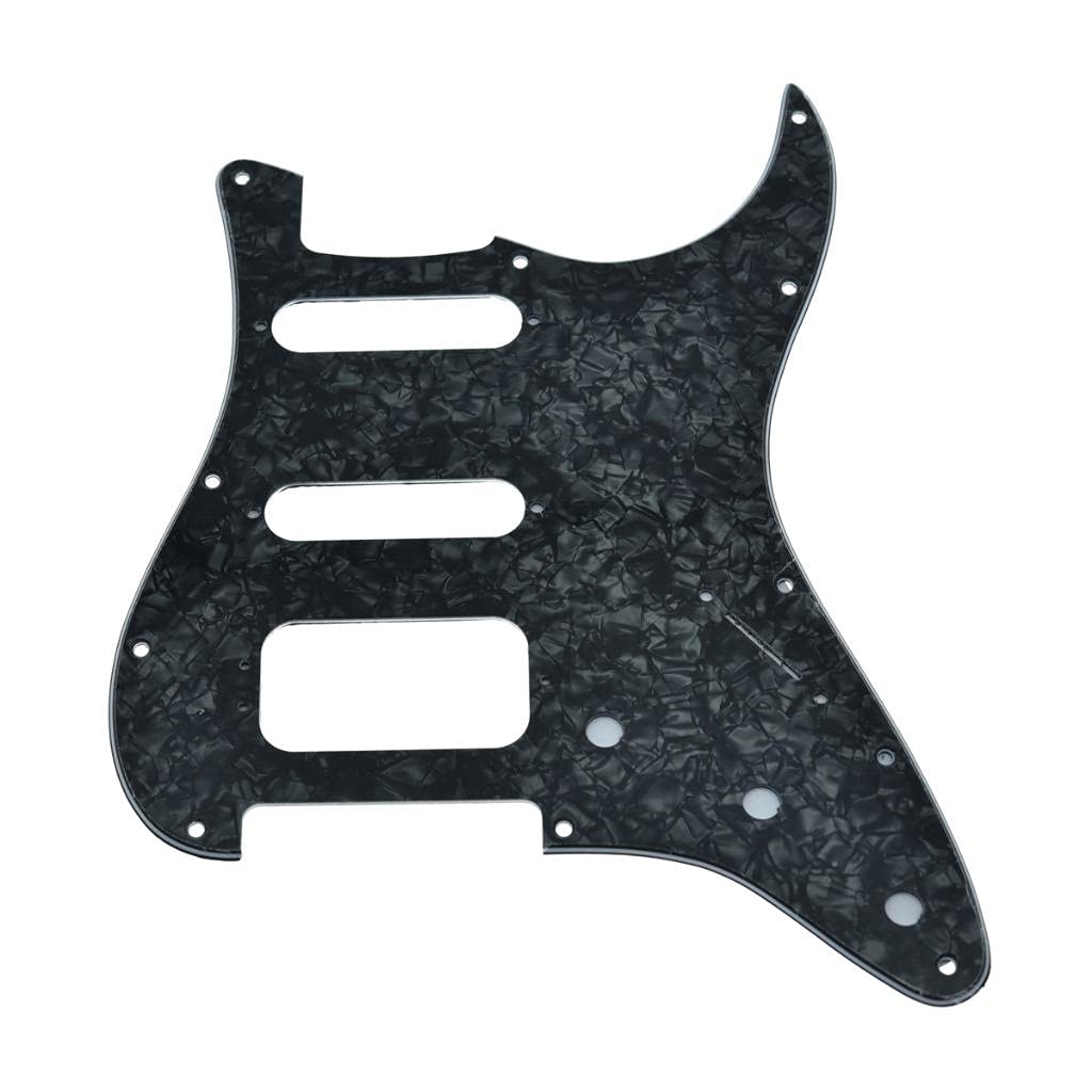 Dopro 11-Hole Strat HSS Guitar Pickguard 3-Screw Humbucking Pickup Mount for American FD Stratocaster Black Pearl