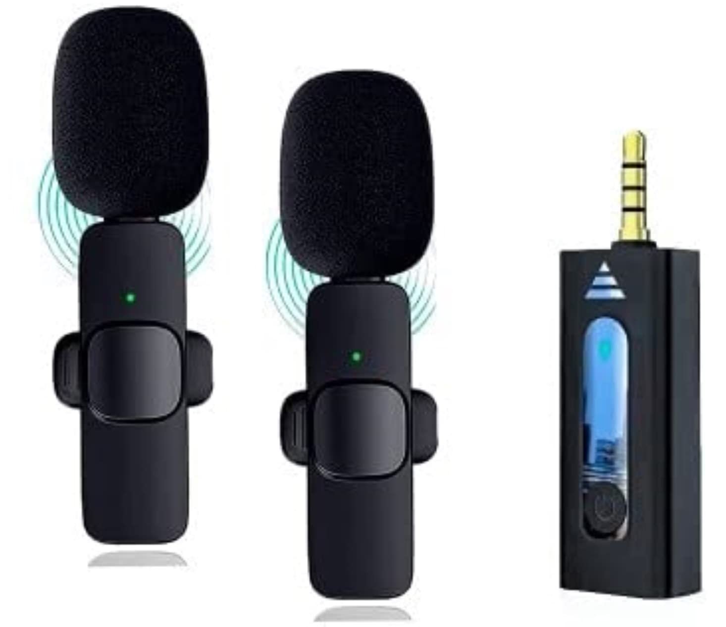 K-35 3.5mm Aux Dual Receivers (2 - Mics, 1 Input) Wireless Collar Microphone Lapel Lavalier Mic Plug & Play Mike for Vlogging In
