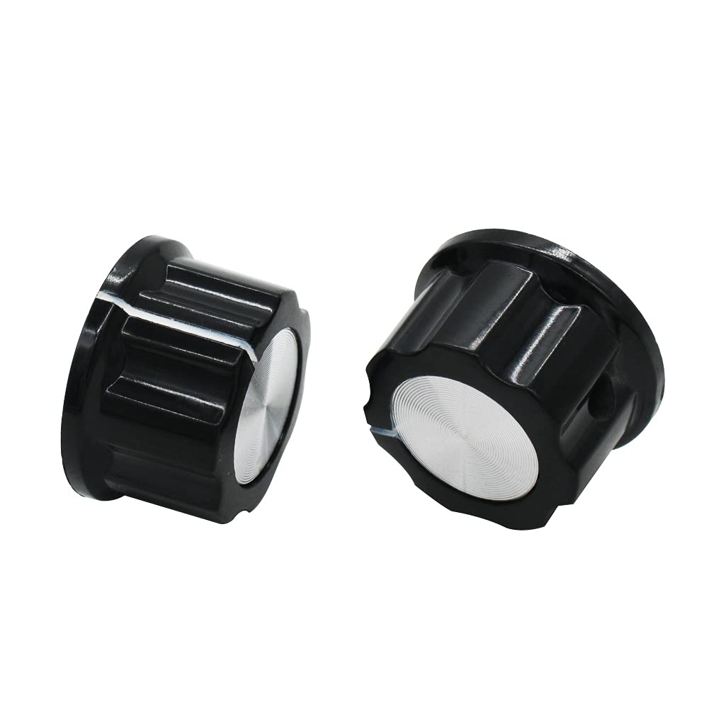 mxuteuk 10Pcs Black Potentiometer Control Knob Volume Audio Electric Guitar Bass Screw Type 26 x 15mm (d*h) + 10pcs 0-100 Scale