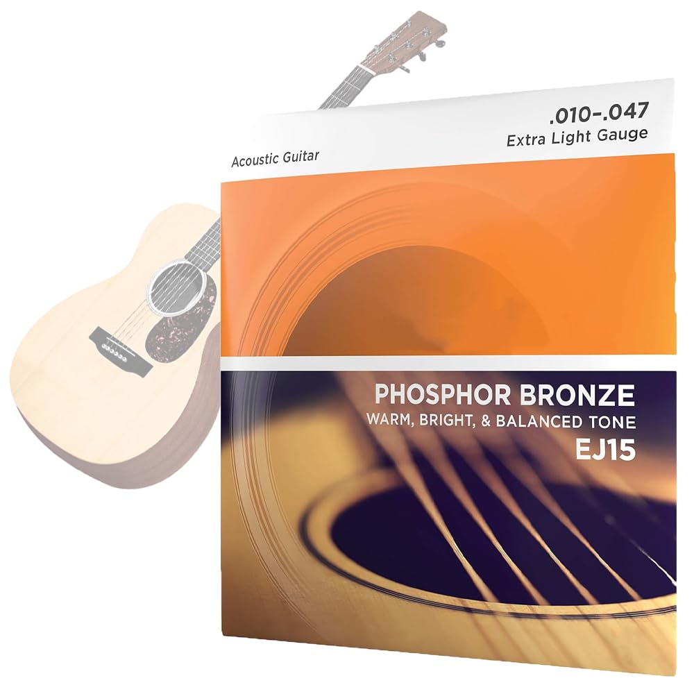 Ej15 Phosphor Bronze Acoustic Guitar Strings - Extra Light 10-47, Warm Tone, Low Tension, Hex Steel Core, Color-Coded Ends, Corr