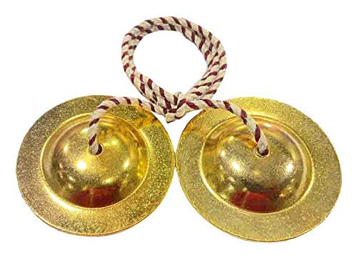 Gt Manufacture Handmade Percussion Instrument-Hand Cymbals Brass Manjira Pair (Golden)