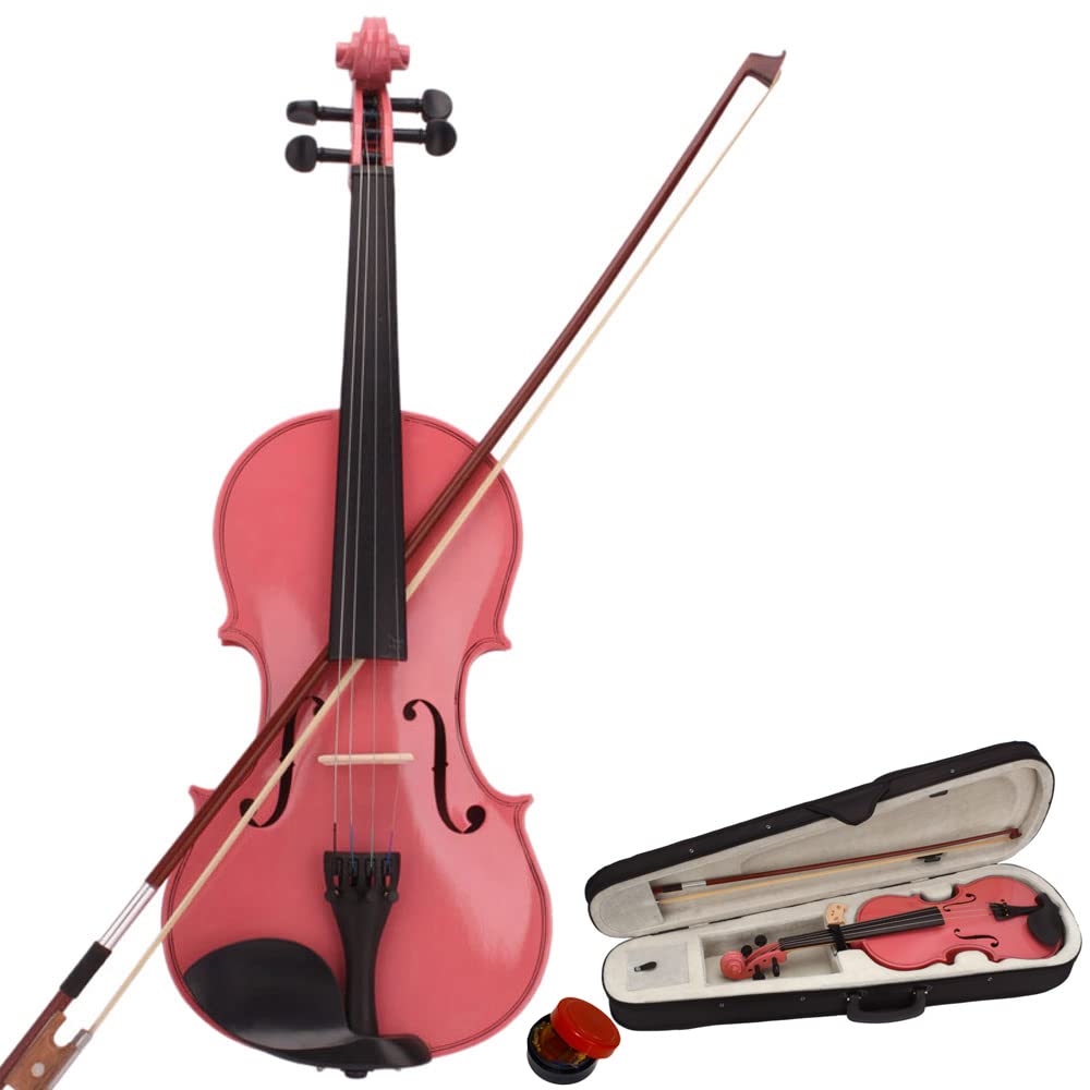 1/2 Beginner Violin Kit,Complete Violin Set with Case, Bow, Rosin, Pink
