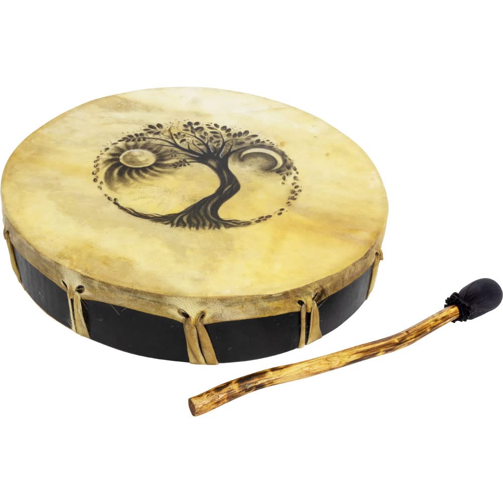 Kheops International Ceremonial Drum - Tree of Life, 12 Diameter, Includes Beater, Handmade & Painted by Bali Artisans