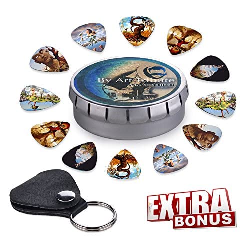 Surreal Art Guitar Picks 12 Pack W/Tin Box & Picks Holder Celluloid Medium Artworks Inspired By Salvador Dali Best Gift for Guit