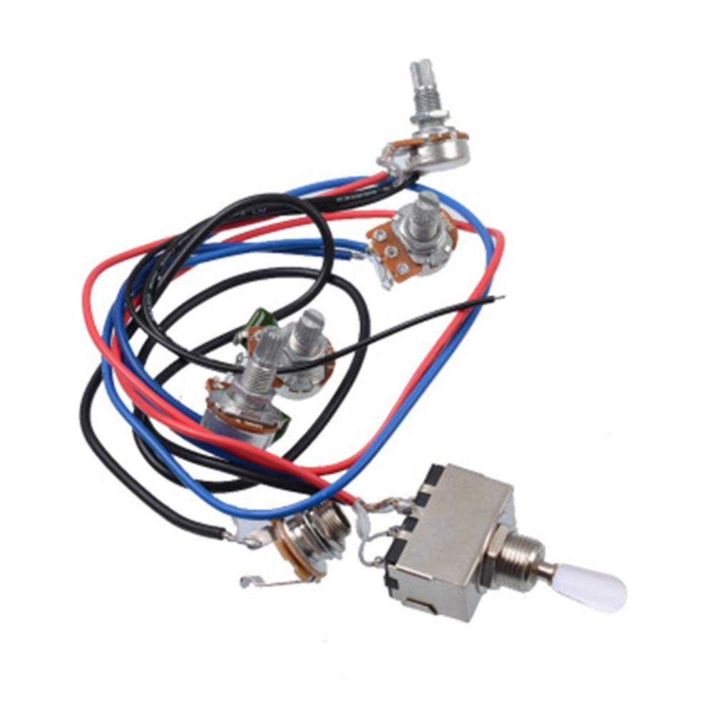 LP Electric Guitar Wiring Harness Kit Replacement, 2T2V 3 Way Toggle Switch 500K Pots&Jack Compatible for Dual Humbucker Gibson 