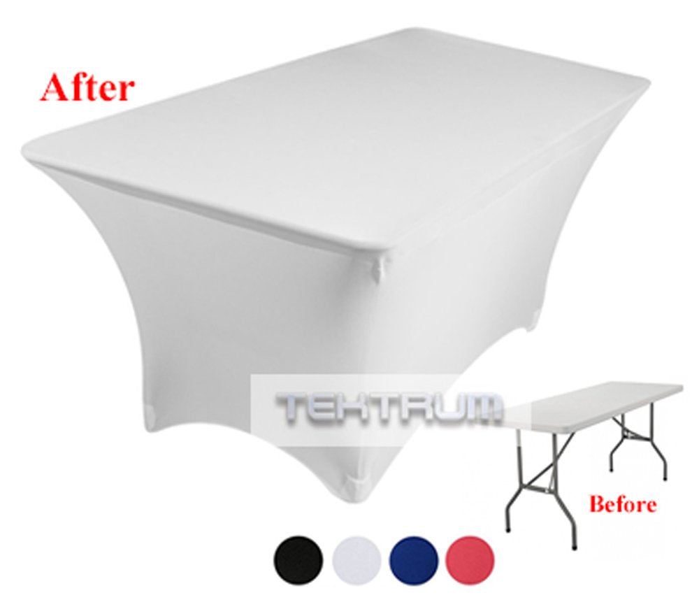 TEKTRUM 4 FT LONG RECTANGULAR STRETCH TABLECLOTH DJ JACKET COVER FOR TRADE SHOW - PREMIUM FABRIC (White)