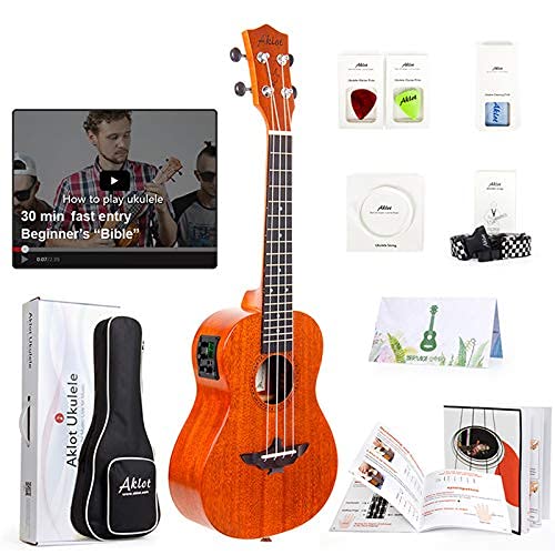Concert Ukulele, AKLOT Acoustic-Electric Ukelele 23 Inch Solid Mahogany with Equalizer Uke for Professional Player with Beginner