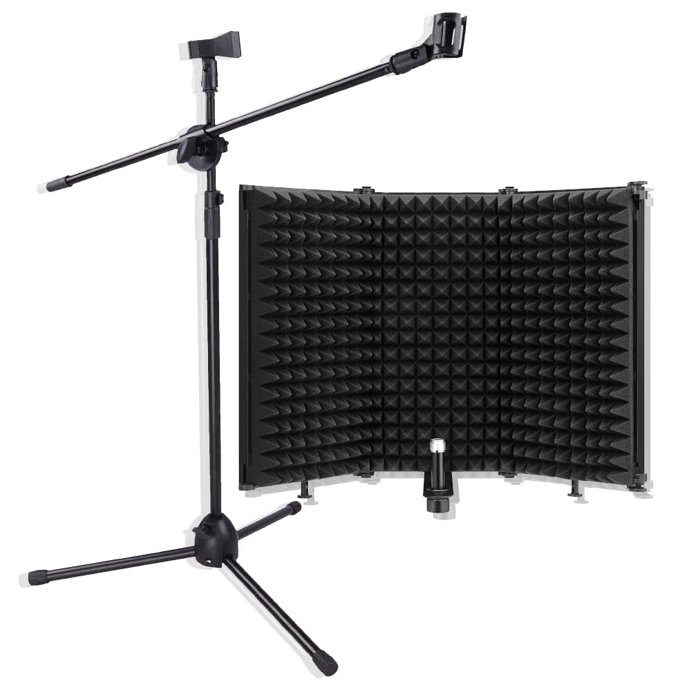 Imaginea Professional Microphone Isolation Shield With Heavy-Duty Adjustable Boom Stand - Portable Acoustic Vocal Booth For Reco
