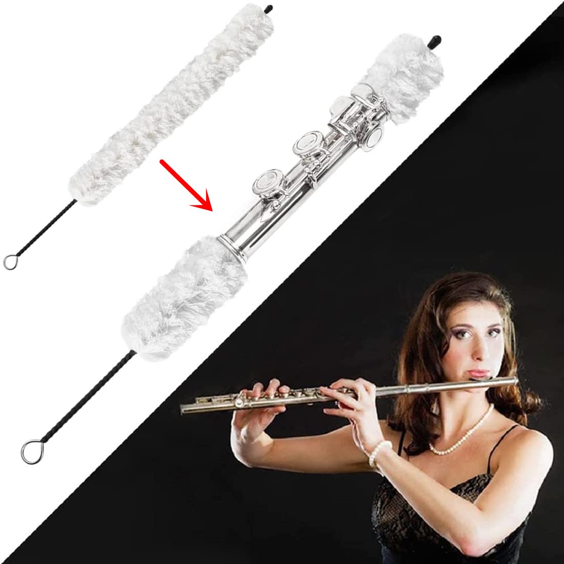 Flute Cleaning Kit Include 1pc Cotton Cleaning Brush, Flute Swab, Double-End Dust Brush,Flute Cleaning Rod, Screwdriver for Flut