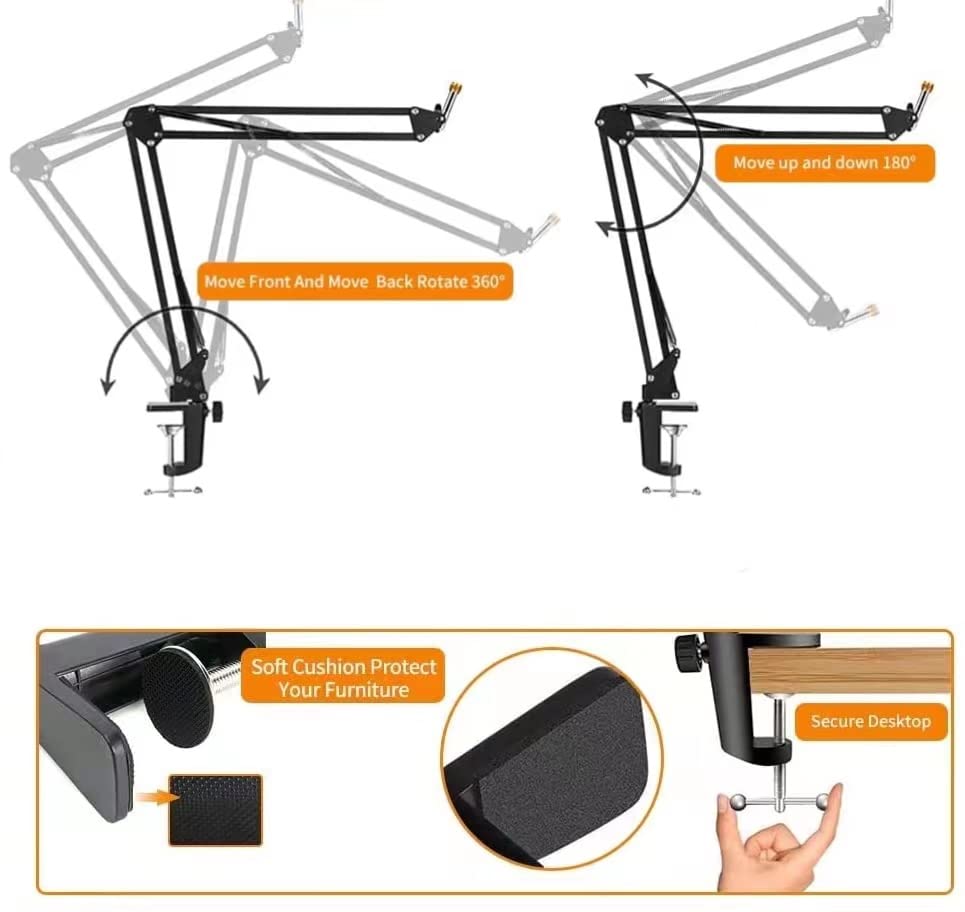 Snowball Mic Boom Arm - Heavy Duty Mic Boom Arm Desk Mount Adjustable Suspension Mic Stand Compatible with Audio-Technica AT2020
