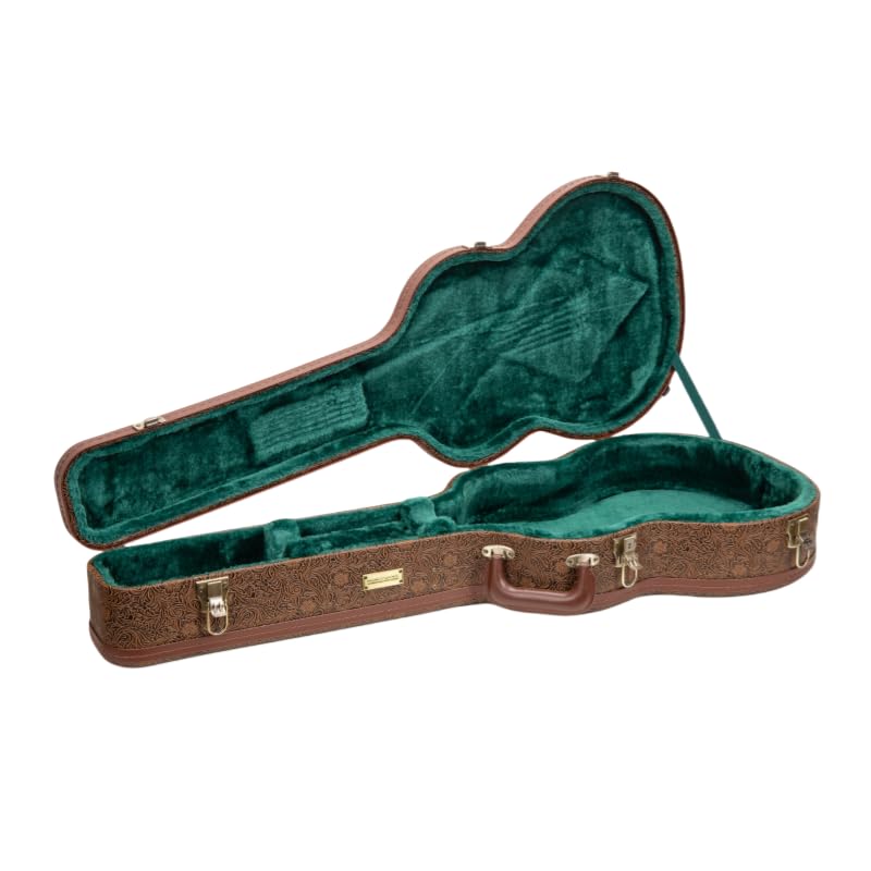 Crossrock Wooden Classical Guitar Case for 4/4 Nylon-String | Blossom Brown Faux Leather, Forest Green Velvet Interior, Lock - D