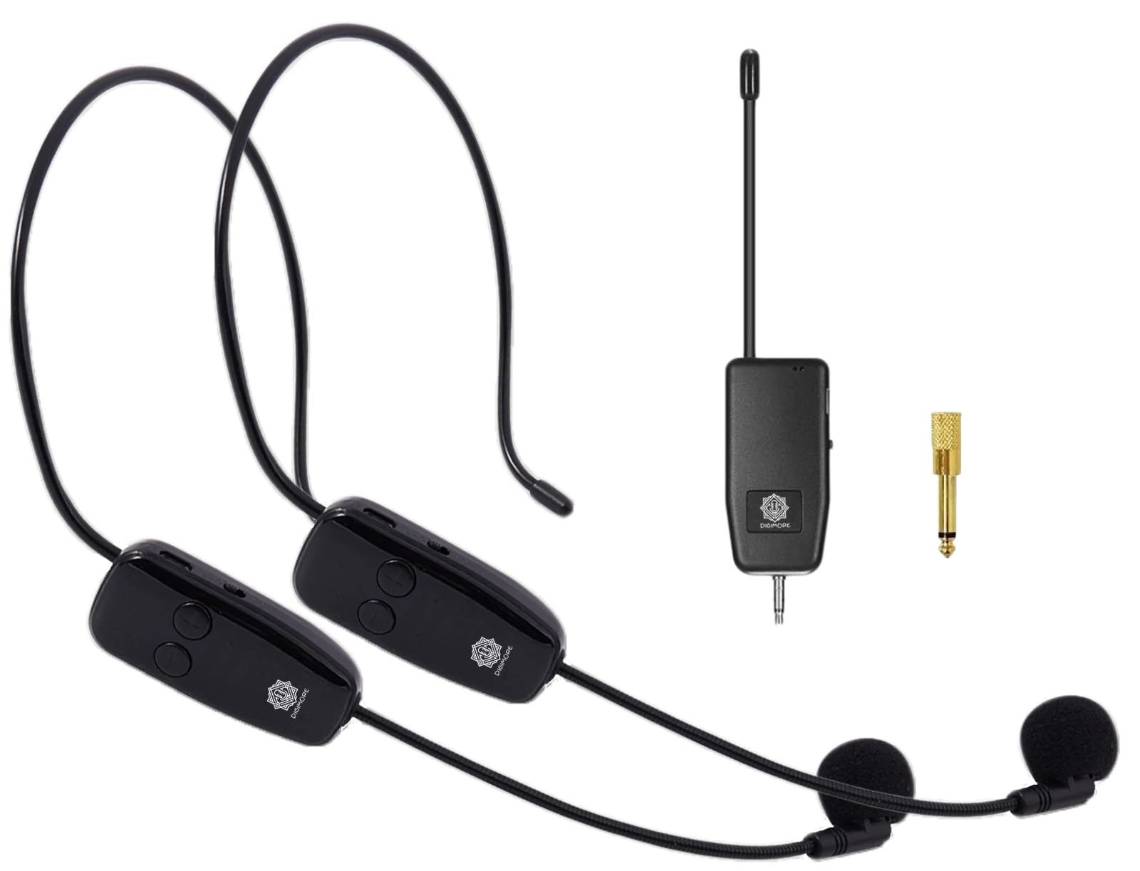 DIGIMORE Wireless Microphone System for 2 People, 2.4G Dual Wireless Headset Mics Ideal for Speakers, Voice Amplifier, PA System
