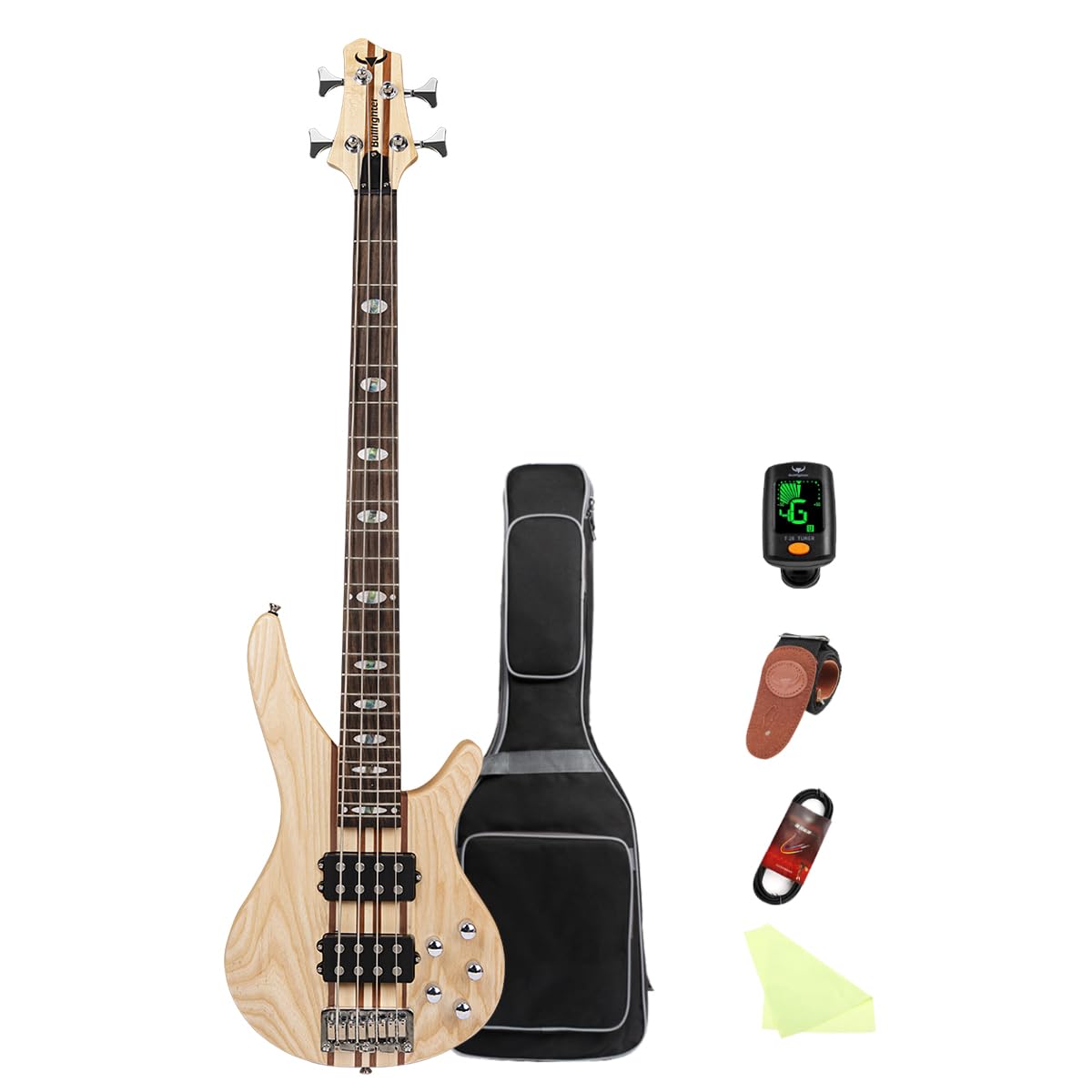 Bullfighter Elem Electric Bass Guitar Through Body 4/5 Strings Full Size P Bass Beginner Kit Black for Starter with Gig Bag, Gui