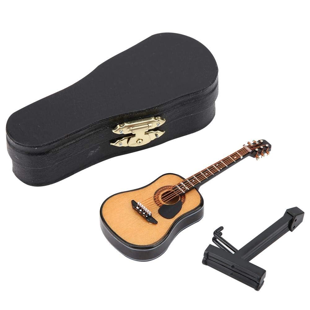 HEEPDD Miniature Guitar, Mini Wooden Miniature Guitar Model with Guitar Stand Case Model Display Mini Ornaments for 1/8 Bjd Doll